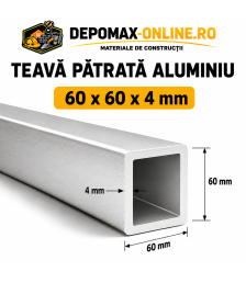 Teava patrata aluminiu 60 x 60 x 4 mm, 6 metri (EN AW-6060)